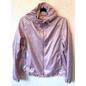Uniqlo Windbreaker Jacket Womens Medium Pink Mauve Hooded Full Zip Casual Ladies